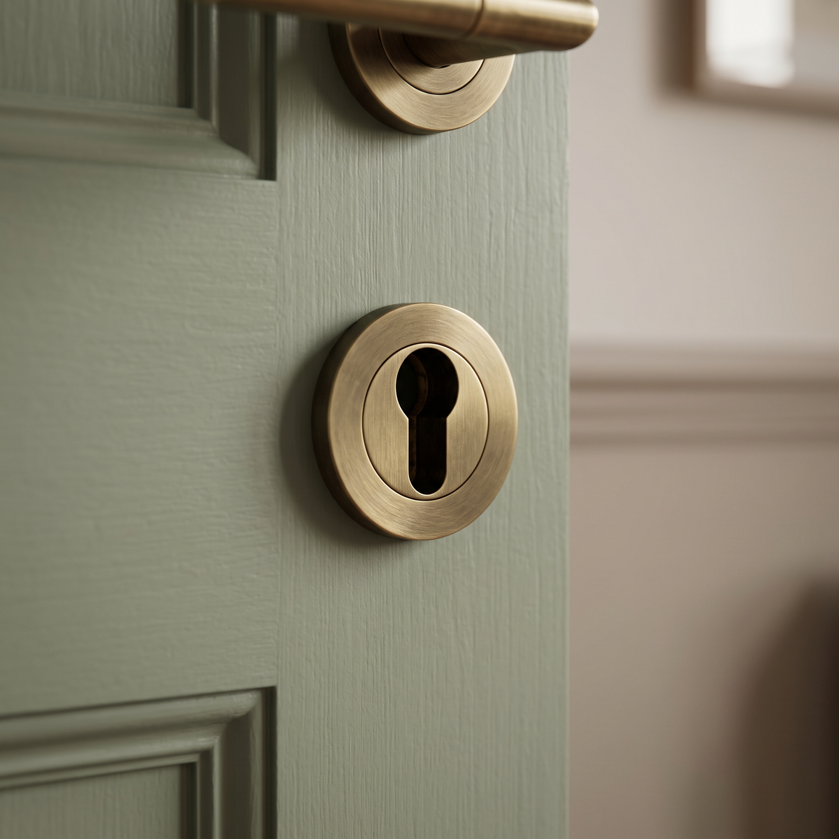 Euro Profile Concealed Fix Escutcheon | Italian Brass | Alexander & Wilks - fitted on a door