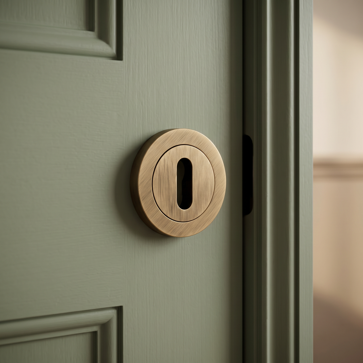 Carlisle Brass Antique Brass Standard Keyhole Escutcheon - EUL002AB - fitted on a door
