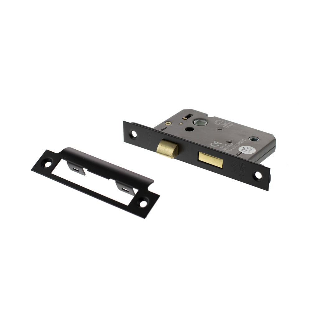 Matt Black Double Sprung Bathroom Mortice Lock - 2.5 & 3 Inch product image