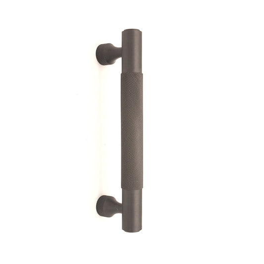 Knurled Bar Cabinet Handle in Gunmetal Grey, 260mm, crafted from solid brass with a unique cross knurl pattern for modern interiors.