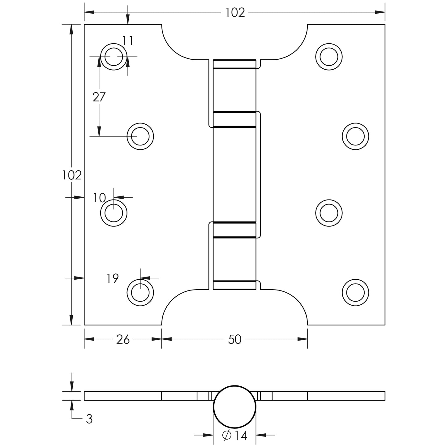 Parliament Ball Bearing Hinge 102x102x3mm Satin Stainless Steel