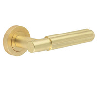 Thumbnail for JV848SB Frelan Jedo 'Bloom' Satin Brass Door Handles on Round Rose