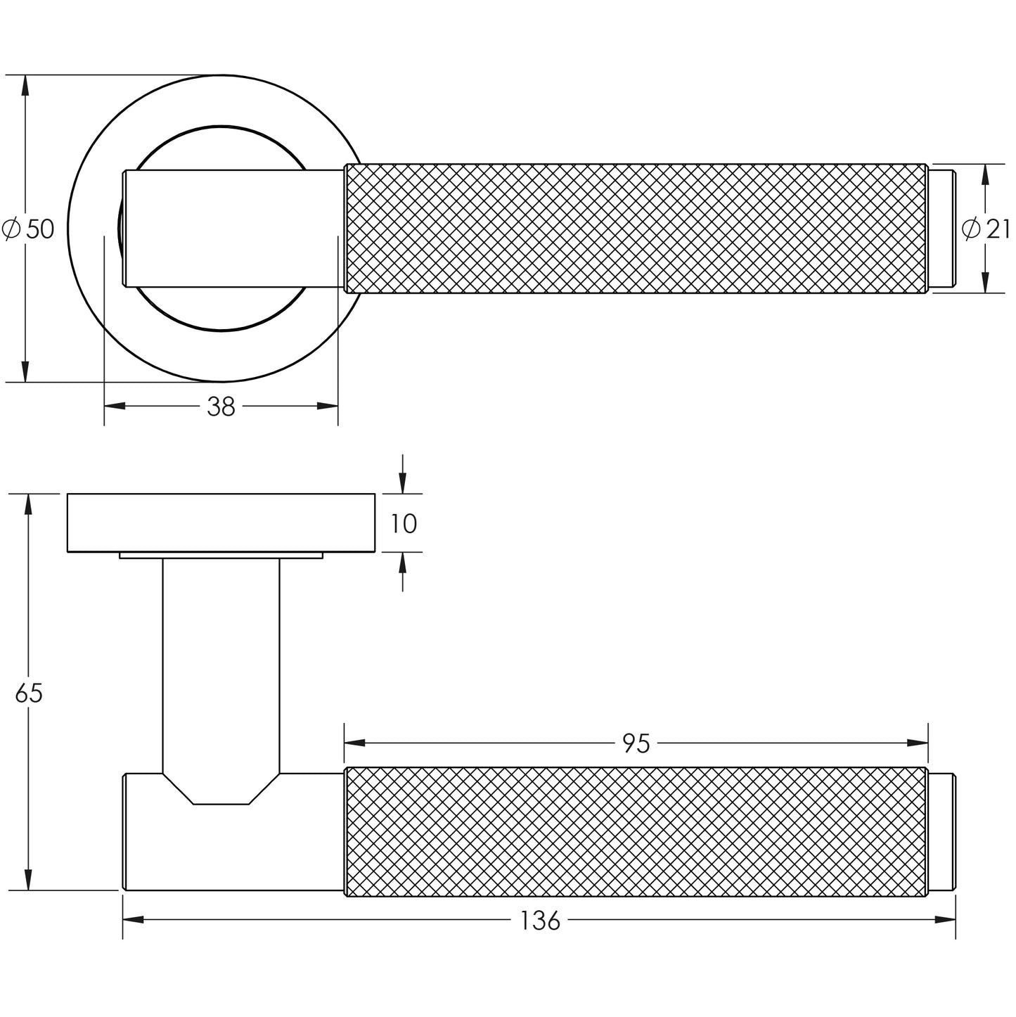 Frelan Hardware - Dark Bronze Knurled T-Bar Door Handles - JV850DB