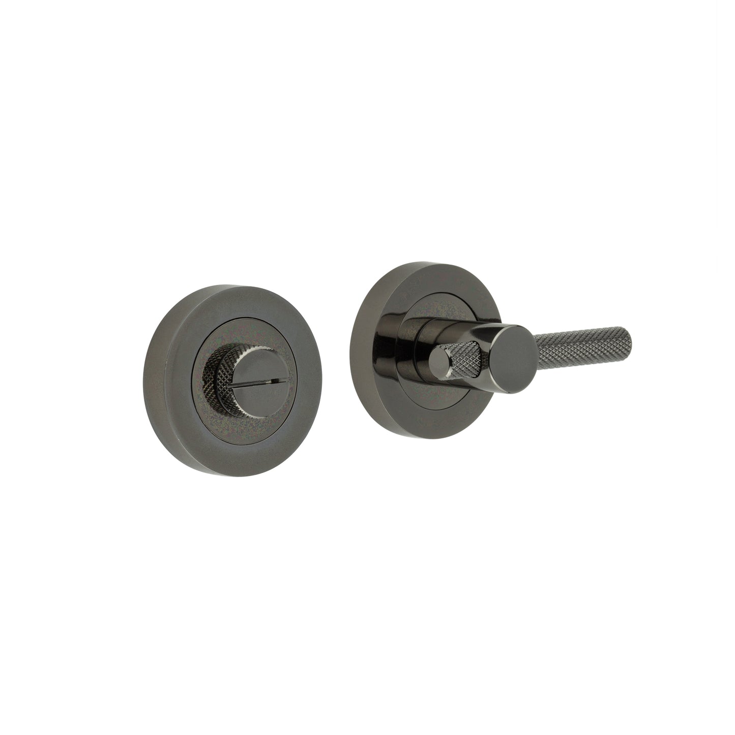Frelan Hardware, Black Nickel Knurled Bathroom Turn and Release, JV855BN