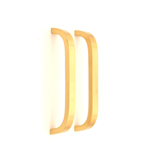 Curve Bar Cabinet Handle in Satin Brass, 300mm medium size, showcasing solid brass construction for modern wardrobes and cupboards.