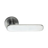 Skyla Lever Door Handle with Sprung Rose in Satin Chrome, 128mm, by Spira Brass, showcasing a stylish and functional design for doors.