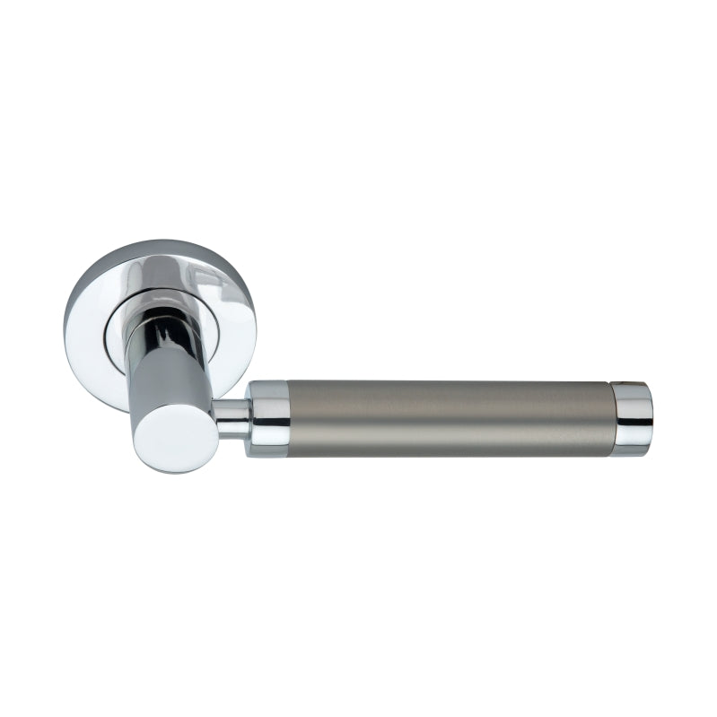 Modern Zest Lever Door Handle on Sprung Rose in dual tone finish, 134 mm lever length, part of the Spira Brass range, showcasing elegance and functionality for interior doors.