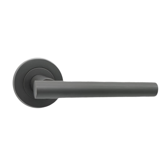 Jura Lever Door Handle in Gunmetal Grey, 110 mm, showcasing contemporary design and functionality for stylish home and trade use.