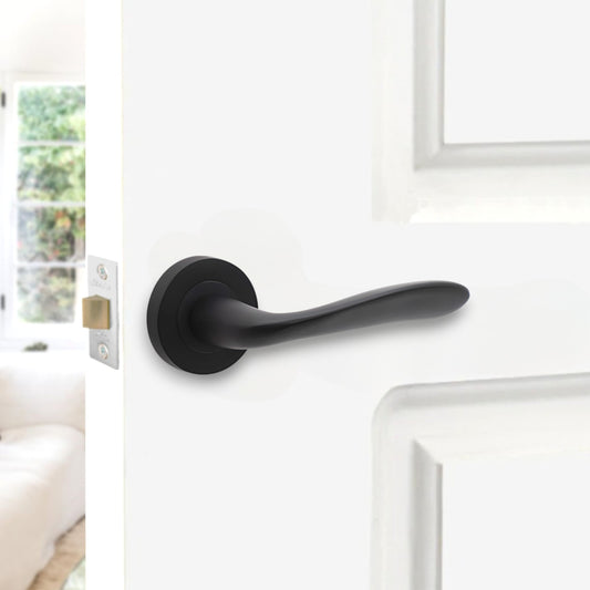 Lever Door Handle & Contemporary Design | Matt Black | 125mm | Mars | Spira Brass product image