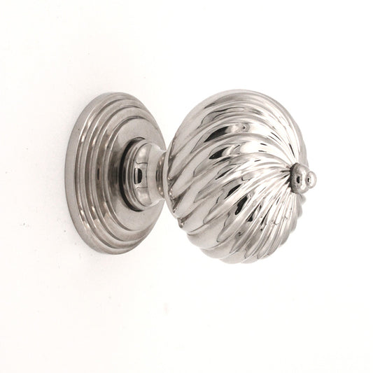Burcot Mortice Door Knob with Twisted Swirl Design in Polished Nickel, 60mm, ideal for enhancing cottage and period properties.