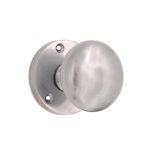 Victorian door knob in satin chrome with heavy duty brass construction, 55mm diameter, showcasing vintage charm and modern elegance.
