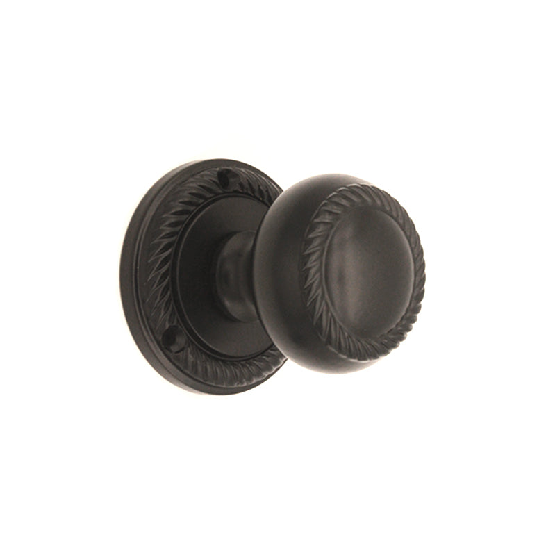 Georgian Mortice Door Knob in Matt Black finish, 50 mm diameter, featuring a heavy sprung design by Spira Brass, perfect for adding elegance to your home.