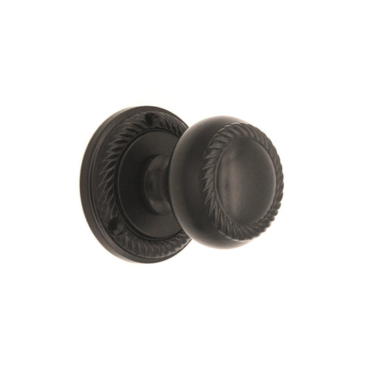 Georgian Mortice Door Knob in Matt Black finish, 50 mm diameter, featuring a heavy sprung design by Spira Brass, perfect for adding elegance to your home.