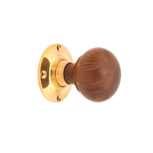 Rosewood Cottage Bun Mortice Door Knob with Polished Brass finish, 60mm diameter, showcasing a traditional mushroom shape ideal for classic cottage and period properties.