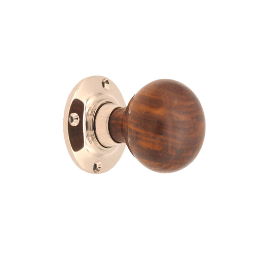 Rosewood Cottage Bun Mortice Door Knob in Polished Nickel, 60mm diameter, showcasing classic design and luxurious finish.