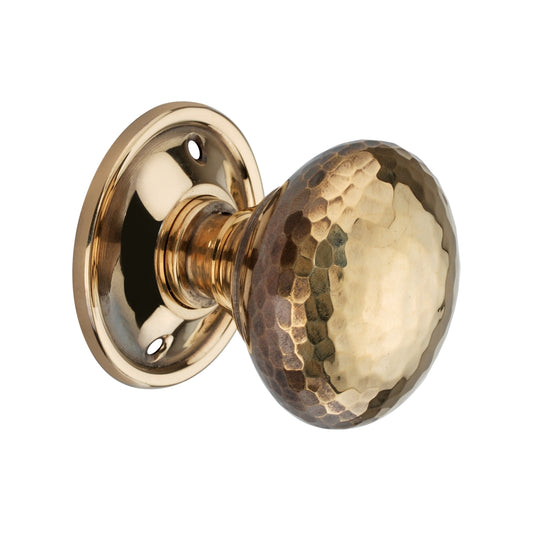 Hammered Mushroom Mortice/Rim Door Knob in Aged Brass, 50mm size, showcasing elegant design and traditional craftsmanship from Spira Brass.