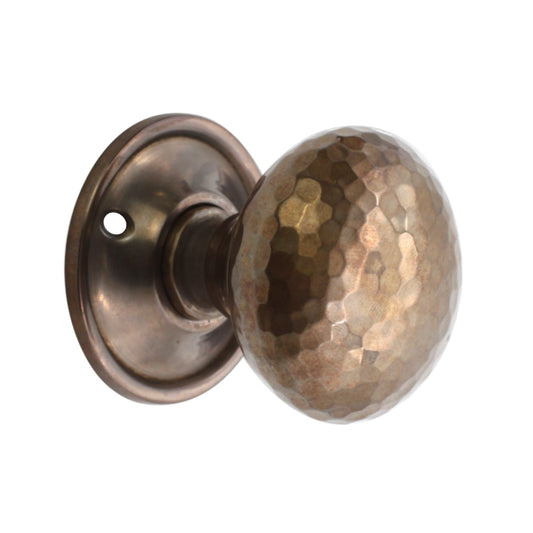 Hammered Mushroom Mortice/Rim Door Knob in Antique finish, 50mm diameter, solid brass construction, ideal for enhancing home aesthetics.