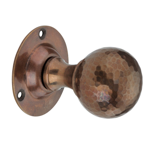 Hammered Ball Mortice Door Knob in antique finish, 44mm diameter, crafted from solid brass with a unique hand-hammered texture, enhancing home elegance.
