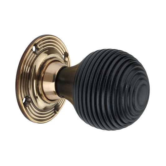Ebonised Beehive Mortice/Rim Door Knob in Aged Brass, 55mm diameter, showcasing timeless design and modern functionality for elegant home decor.