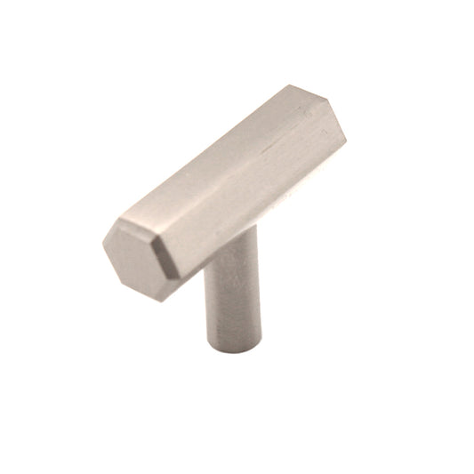 Hexagonal T Bar Cupboard Pull in Satin Silver with Comfortable Grip, 50mm size, perfect for modern cabinetry.
