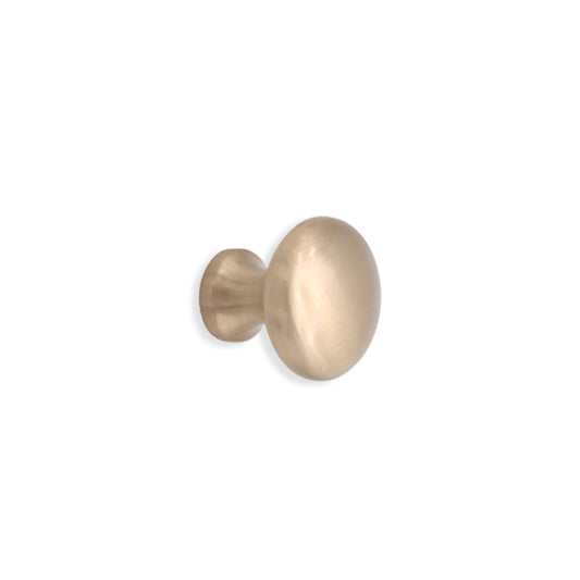 Mushroom 25mm cupboard knob in satin brass with ergonomic design, perfect for enhancing cabinetry aesthetics and comfort.