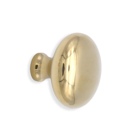 Mushroom 38mm cupboard knob in polished brass unlacquered, featuring an ergonomic design for comfortable use, ideal for enhancing cabinetry aesthetics.