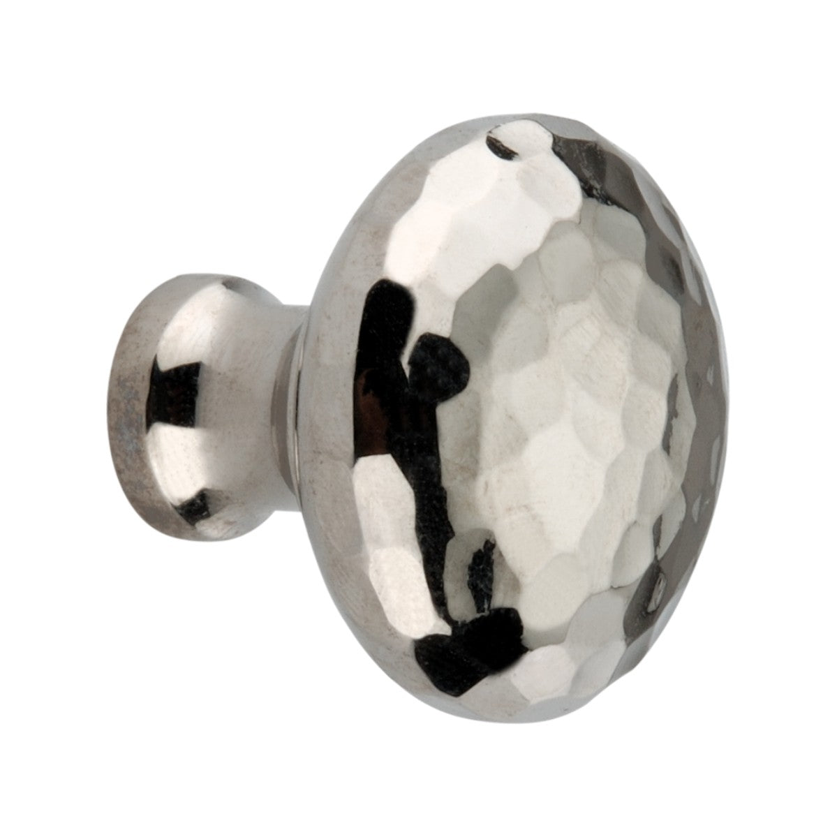 Cupboard knob in polished nickel with ergonomic hammered mushroom design, 32mm size by Spira Brass, perfect for modern cabinetry.