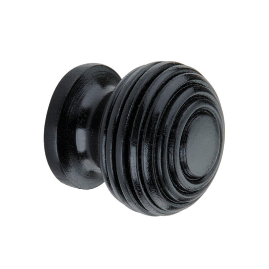 Large ebonised beehive cupboard knob with a 40mm diameter, featuring a luxurious ebonised wood finish, perfect for enhancing furniture elegance.