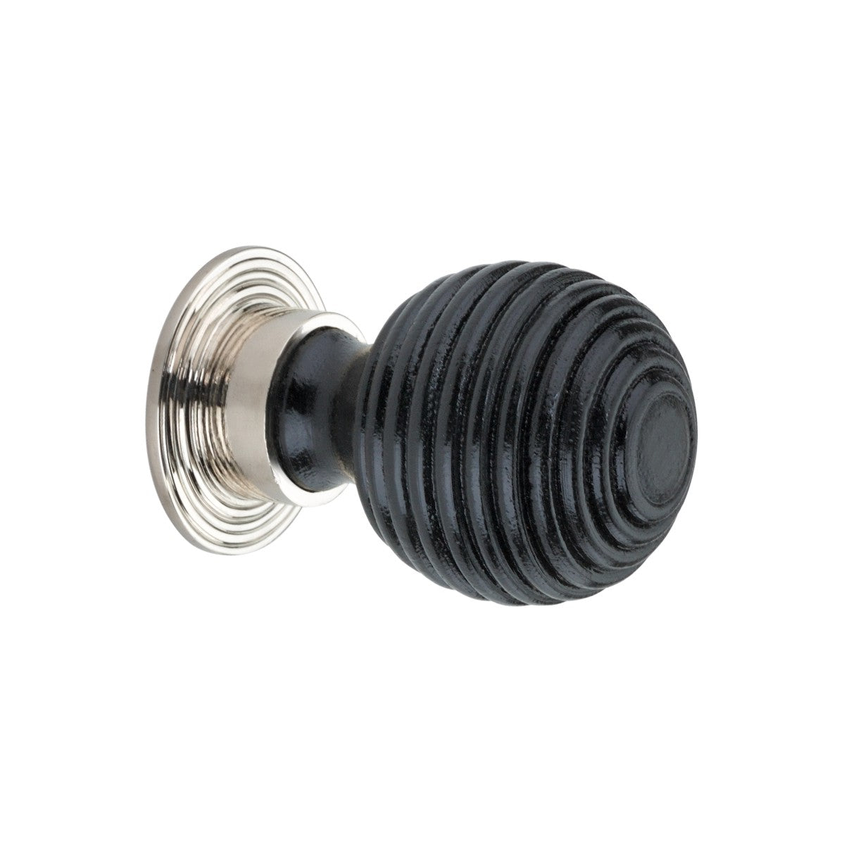 Large ebonised Preston cupboard knob with ergonomic design, polished nickel finish, 38mm size, by Spira Brass.