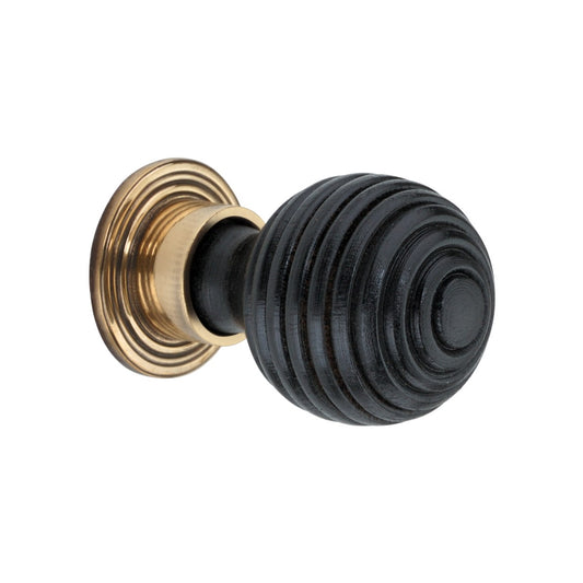 Ebonised Wood & Brass Small Cupboard Knob in Aged Brass, 35mm, featuring a contemporary design ideal for enhancing cabinetry.