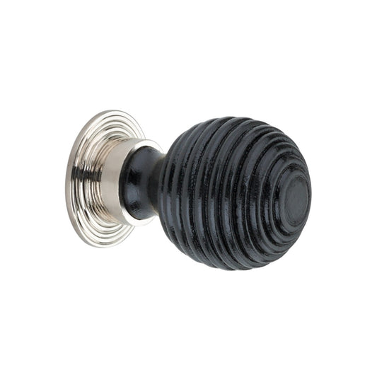Ebonised Wood & Brass Small Cupboard Knob in Polished Nickel, 35mm, by Spira Brass, showcasing a contemporary design perfect for enhancing cabinetry.