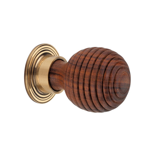 Large Cupboard Knob in Aged Brass with Rosewood Preston design, 38mm ergonomic knob for cabinetry enhancement.