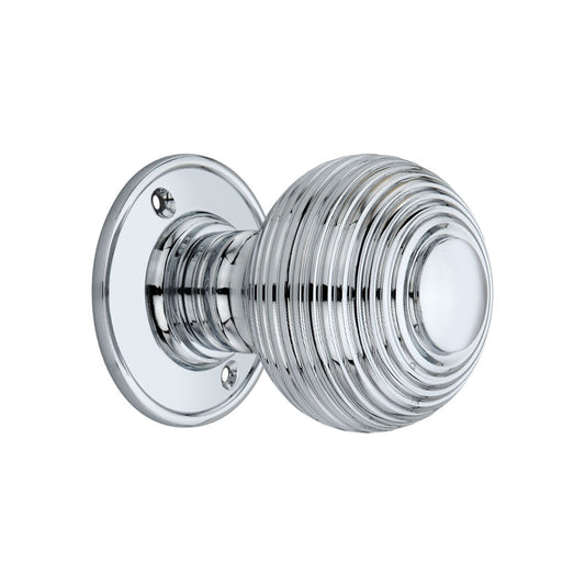 Large Beehive Mortice Door Knob in Satin Nickel, 60mm size, featuring elegant reeded details, perfect for enhancing home decor with a touch of sophistication.