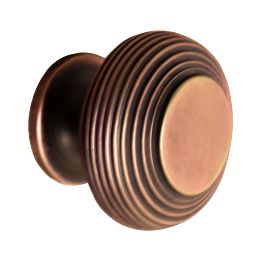 Large Beehive Cupboard Knob in Aged Bronze with Reeded Pattern, 40mm size, perfect for enhancing cabinetry with modern elegance.