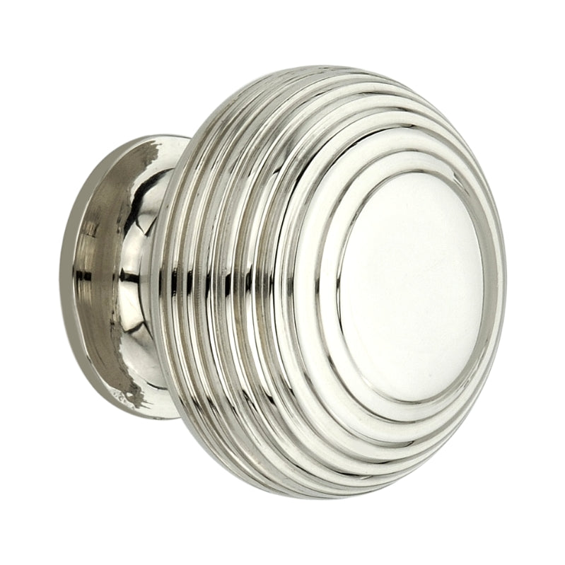 Large Beehive Cupboard Knob in Polished Nickel with Reeded Pattern, 40mm size by Spira Brass, perfect for enhancing cabinetry.