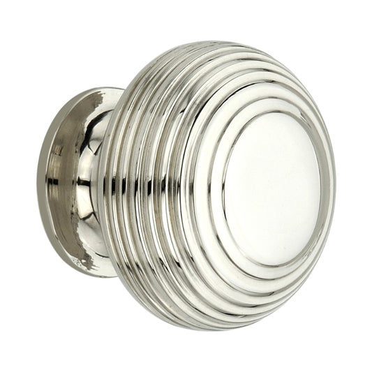 Cupboard Knob in Polished Nickel with Reeded Pattern, 30mm size, by Spira Brass, perfect for enhancing cabinetry and drawers.
