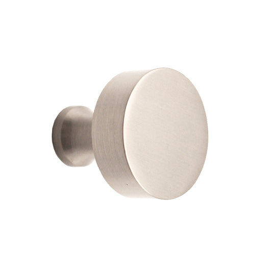 Round Cupboard Knob in Satin Silver, 38mm diameter, featuring an ergonomic design for stylish and functional cabinetry enhancement.