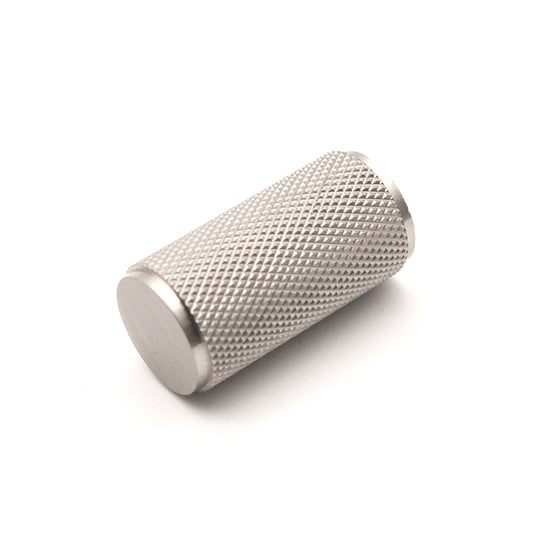 Knurled Cylinder Cupboard Pull in Satin Silver, 17mm diameter, showcasing contemporary design and functionality for cabinets and furniture.