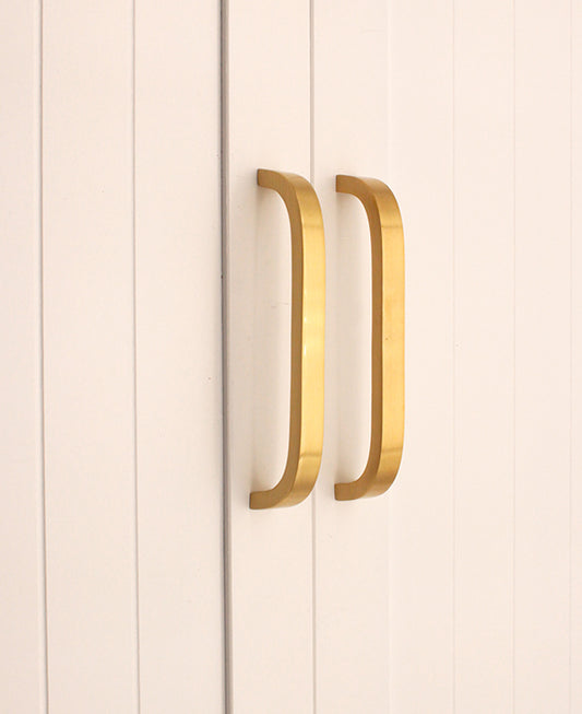 Curve Bar Cabinet Handle in Satin Brass, 135mm x 25mm, solid brass construction, perfect for enhancing wardrobes, cupboards, and drawers.