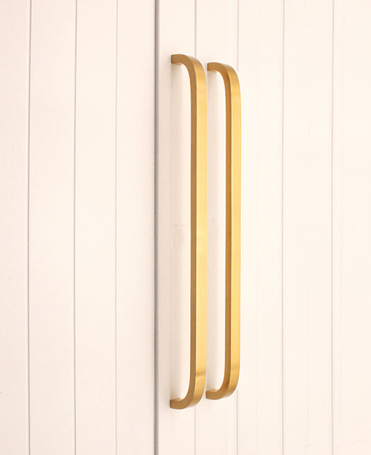 Curve Bar Cabinet Handle in Satin Brass, large size 460mm x 25mm, showcasing solid brass construction for modern elegance in wardrobes and cupboards.