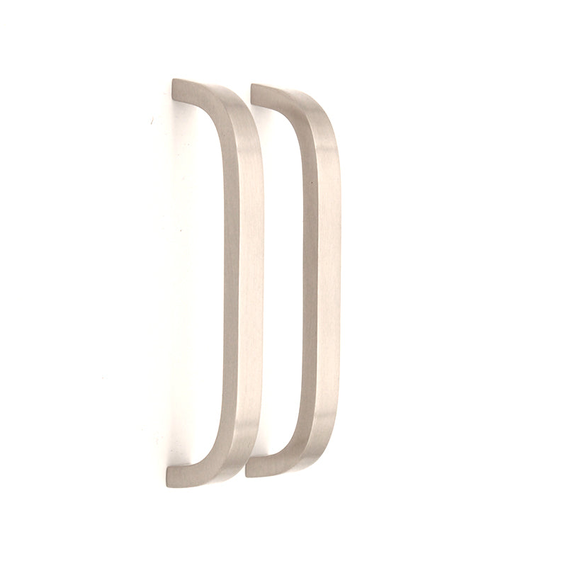 Satin Silver Curve Bar Cabinet Handle made of solid brass, measuring 460mm x 25mm, perfect for enhancing wardrobes and cupboards.