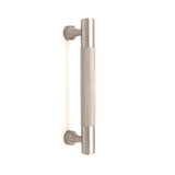 Knurled Bar Cabinet Handle in Satin Silver, medium size, crafted from solid brass, perfect for enhancing wardrobes, cupboards, and drawers.