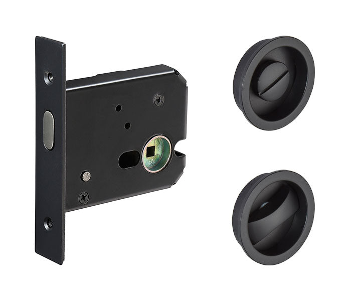 Pocket Door/Sliding Door Lock Set - Matt Black technical image