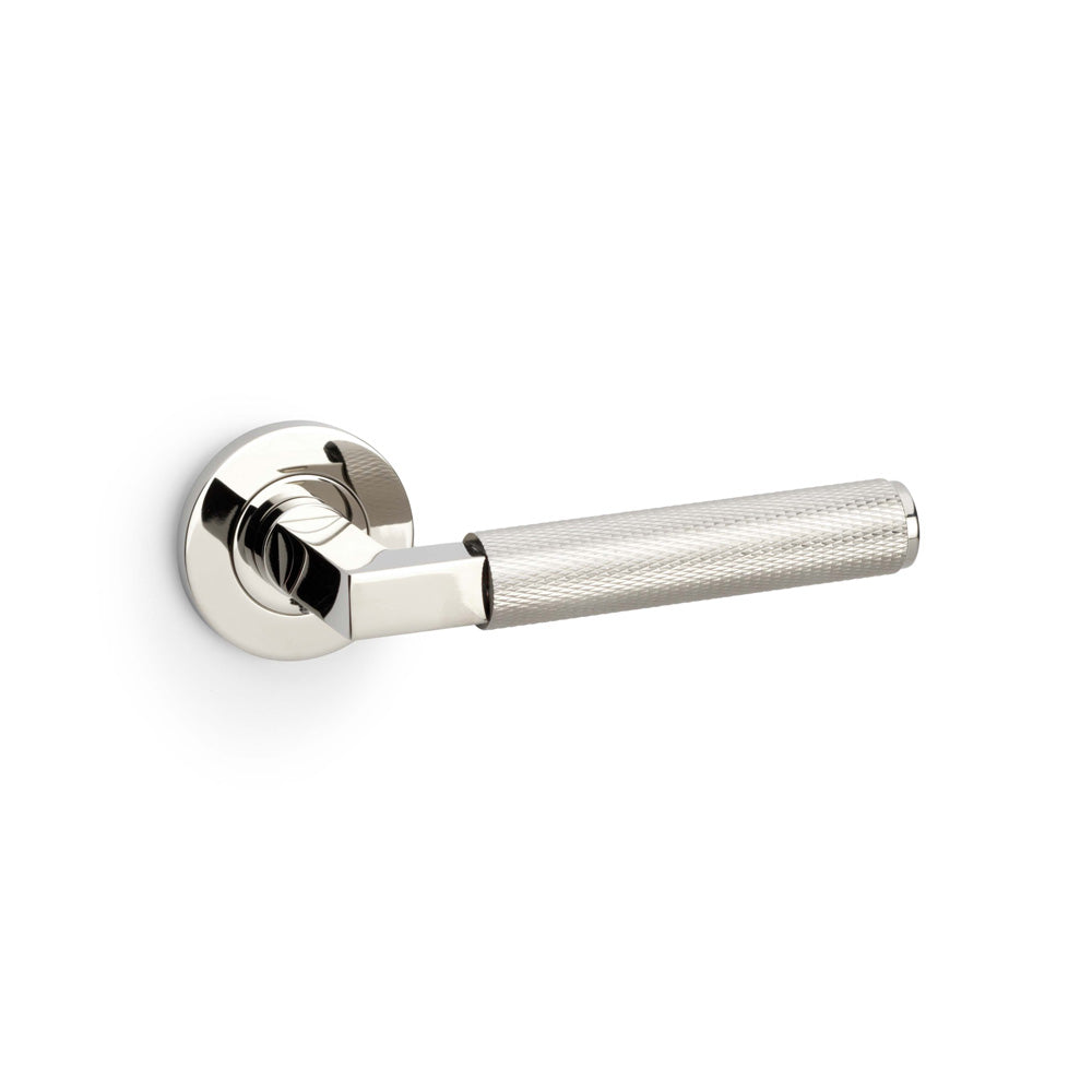 Hurricane Knurled Lever Door Handle - Polished Nickel PVD