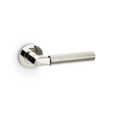 Hurricane Reeded Lever Door Handle on Rose – Polished Nickel PVD