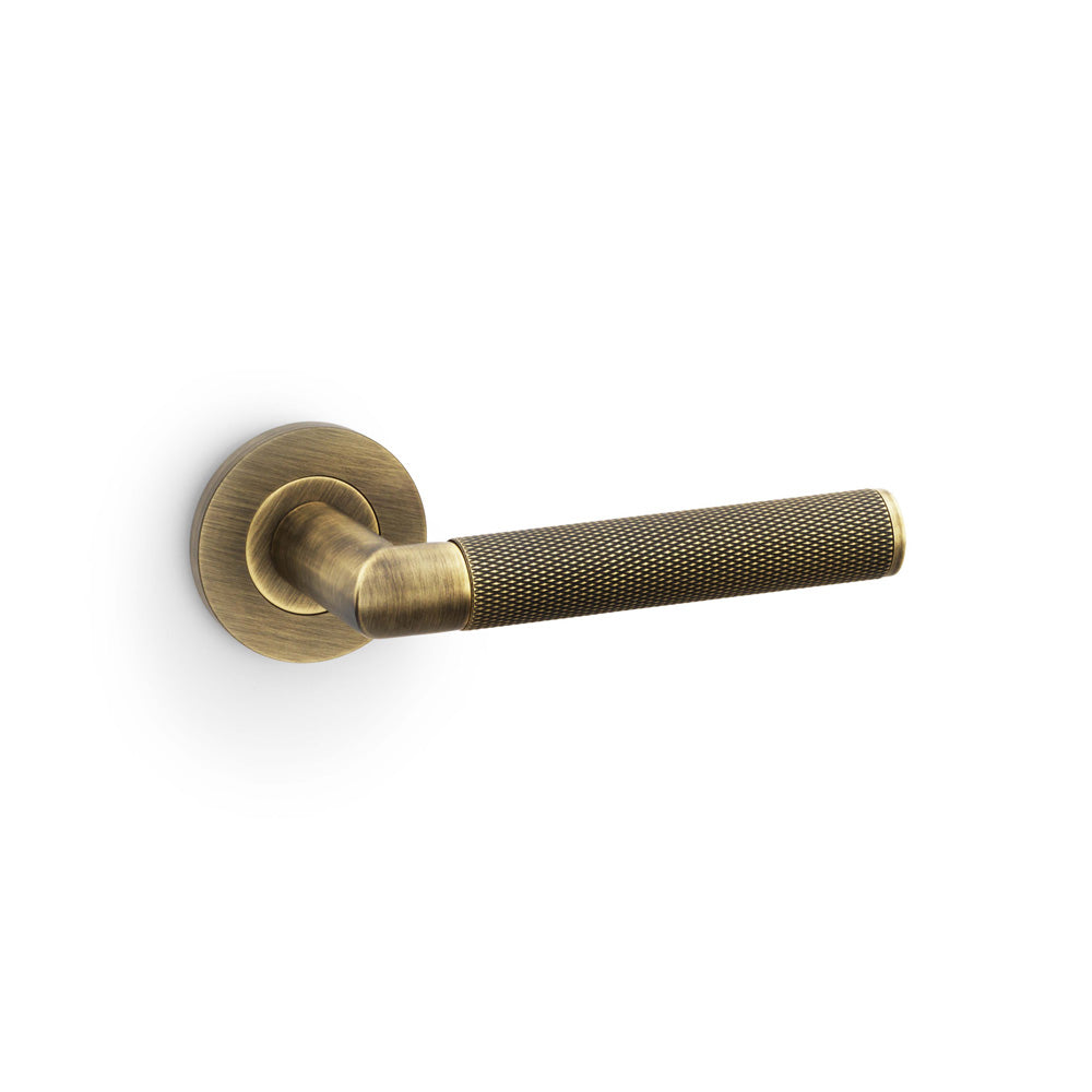 Harrier Knurled Lever Door Handle - Antique Brass