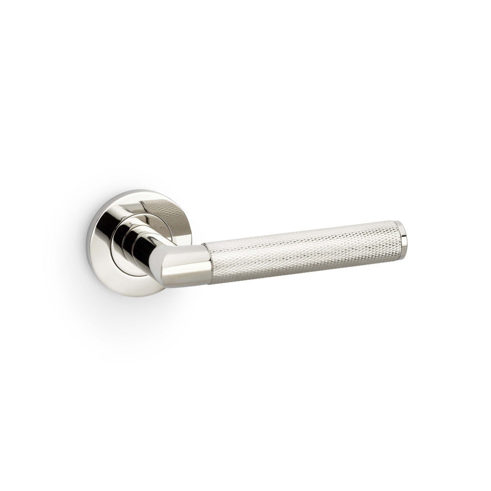 Harrier Knurled Lever Door Handle - Polished Nickel PVD