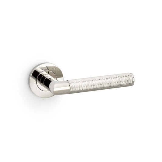 Harrier Knurled Lever Door Handle - Polished Nickel PVD