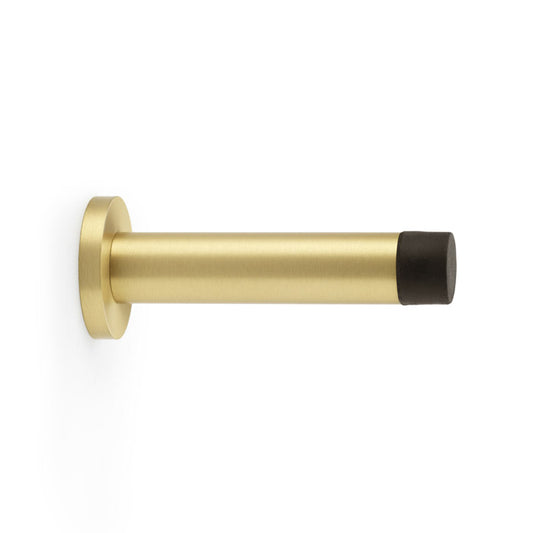 Alexander & Wilks Cylinder Projection Door Stop on Rose in Satin Brass, featuring solid brass construction and elegant concealed fixings