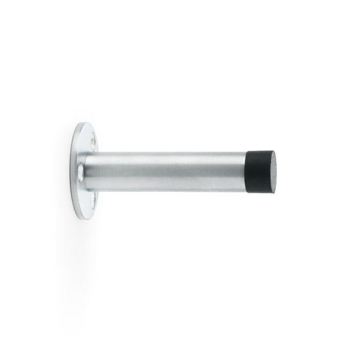 "Satin Chrome Cylinder Door Stop on Traditional Rose by Alexander & Wilks, 75mm, elegant and durable"